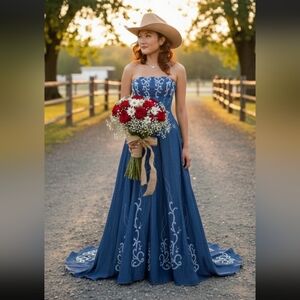 Embellished Denim Strapless Dress Size 12 Gorgeous Dress